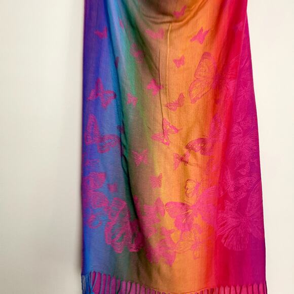 Pashmina Rainbow Butterfly Fringe Boho Electric Wrap Around Scarf - Picture 3 of 6
